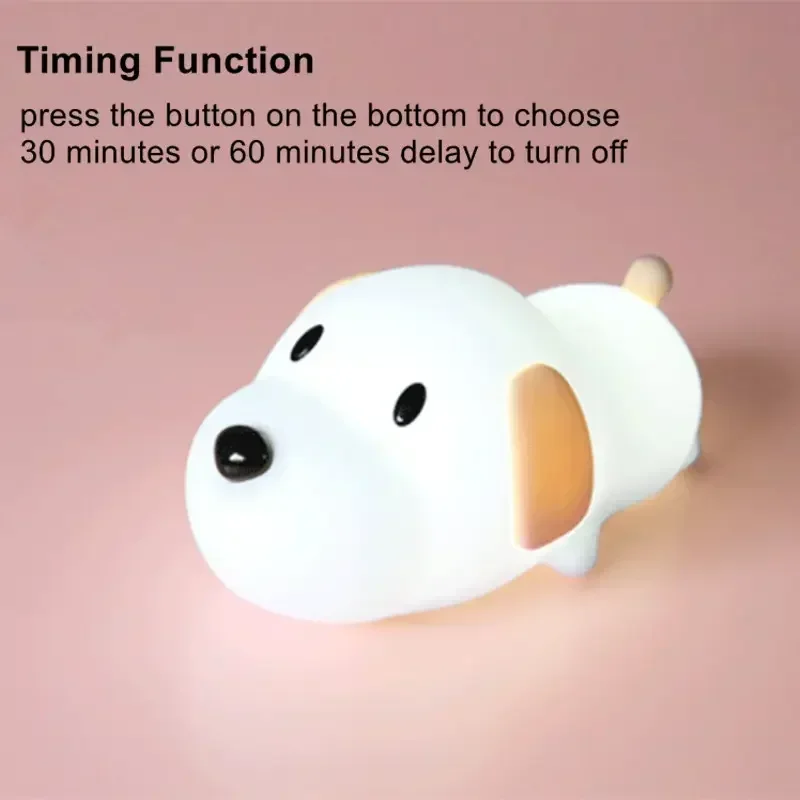 Xiaomi kawaii Puppy Night Light Silicone Touch LED Sleep Lamp 2 Colors USB Rechargeable For Children Room Decor Christmas Gift