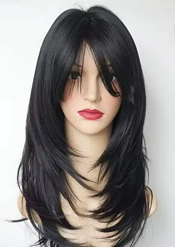 Synthetic Long Straight Lolita Wig with Bangs Wig Girl Cute Brown Black Cosplay Party Halloween Harajuku Wig