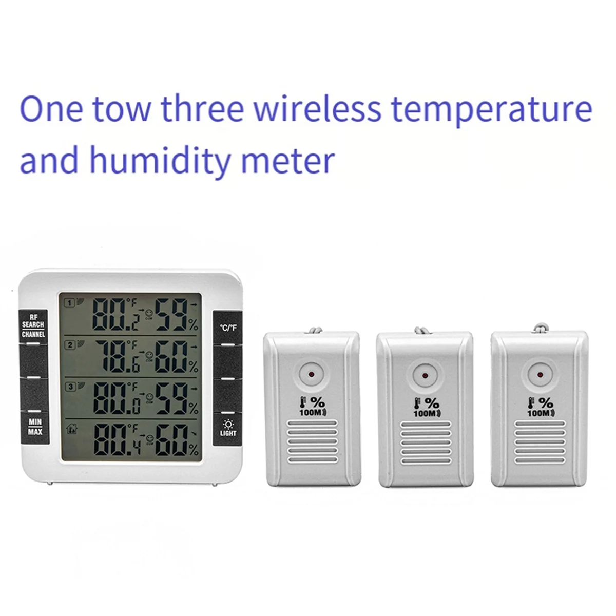 Hygrometer 100M Wireless Digital Indoor Outdoor Thermometer with 3 Sensors Hygrometer Weather Station for Home & Office