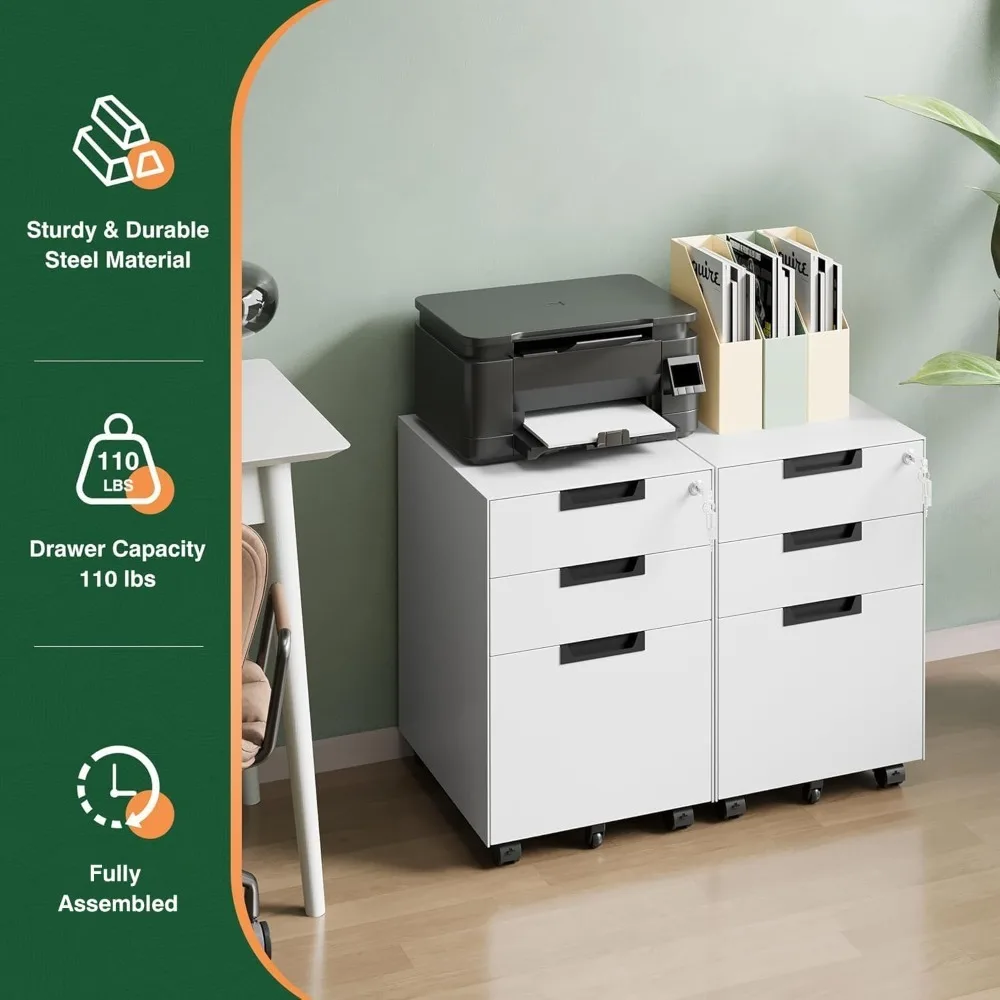 

3 Drawer Mobile File Cabinet with Lock,Under Desk Metal Small Filing Cabinets for Home Office Organizer Letters/Legal/A4