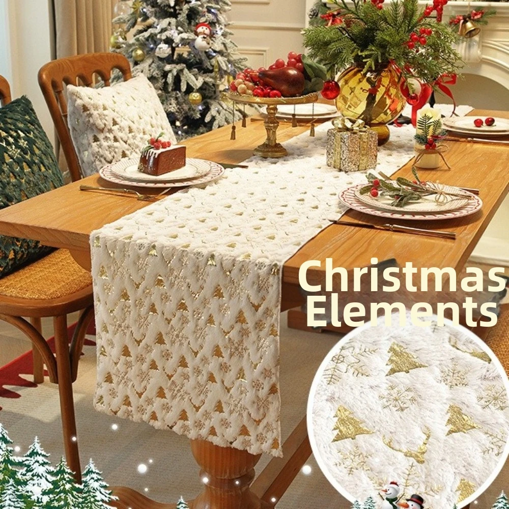 Embroidered Christmas Table Runner Christmas Tree Pattern Long Strip Table Flag Thickened Soft Antlers Printed Tablecloth