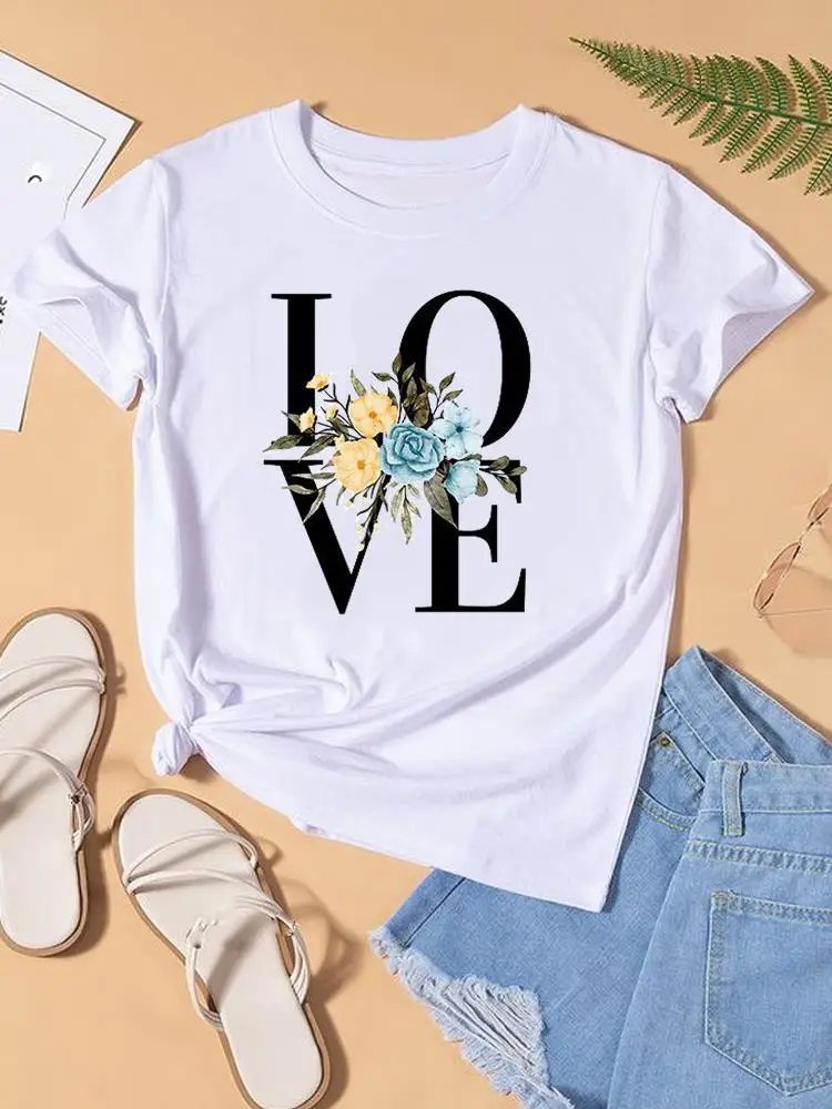 Love Sweet Valentine Trend Cute Tee Fashion Print Summer Women Short Sleeve Lady Female Shirt Clothes Graphic T-shirt