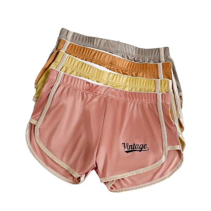 Silk Satin Men's Boxer Briefs Summer Ice Silk Soft Skin-Friendly Sport Fitness Underwear Sexy Comfortable Active Wear