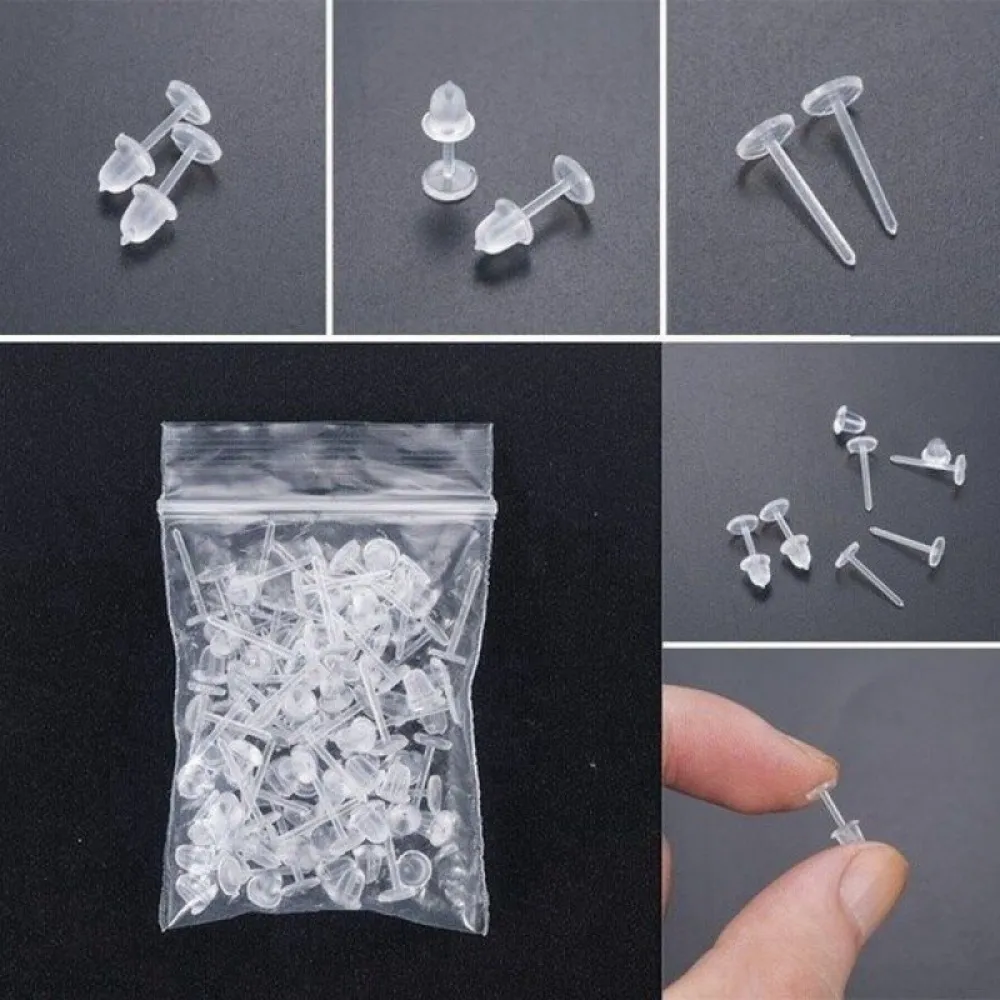 857 Store 50pcs Set Hypoallergenic Transparent Plastic Stud Earrings - Simple Casual Attire for Women Ear Studs Tube
