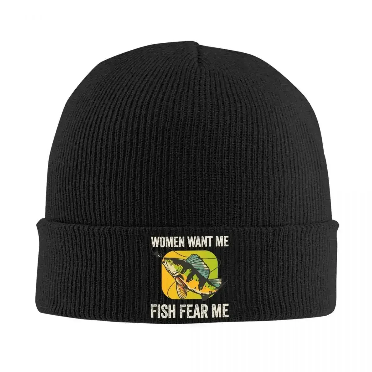 Women Want Me Fish Me Fear Me Knitted Hat Women's Men's Skullies Beanies Winter Hats Acrylic Funny Fishing Warm Cap