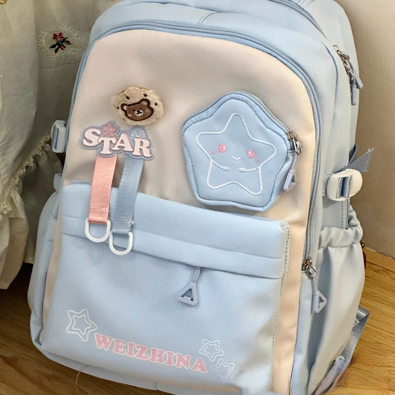 Preppy Girls Backpacks Korean Vintage Students Women High-capacity Casual Backpack Contrast Color All Match Streetwear Schoolbag