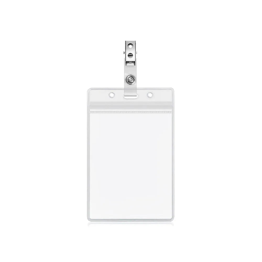 Horizontal And Vertical Card Holder Rotatable PVC Transparent ID Card Double Hole Clip Document Card Storage Protective Cover