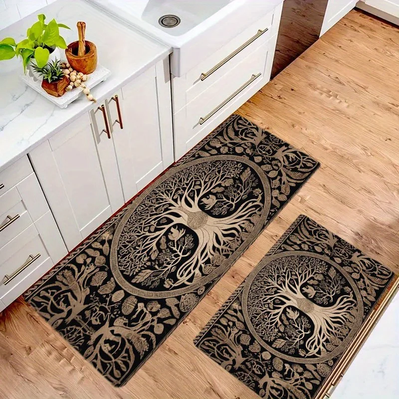Tree of Life Kitchen Long Carpet Bedroom Living Room Dining Room Flannel Floor Mat Door Mat Simple Porch Entrance Anti Slip Rug