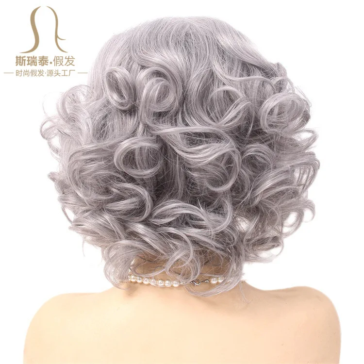 Silver Gray Wig Grandpa and Grandma Wig Set, Oldladywigkit Stage Play Performance