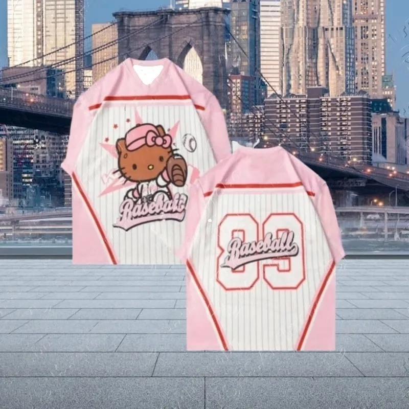 

Лето 2025 г., мужская и женская быстросохнущая футбольная футболка с короткими рукавами Hello Kitty с 3D принтом, свободная повседневная верхняя одежда