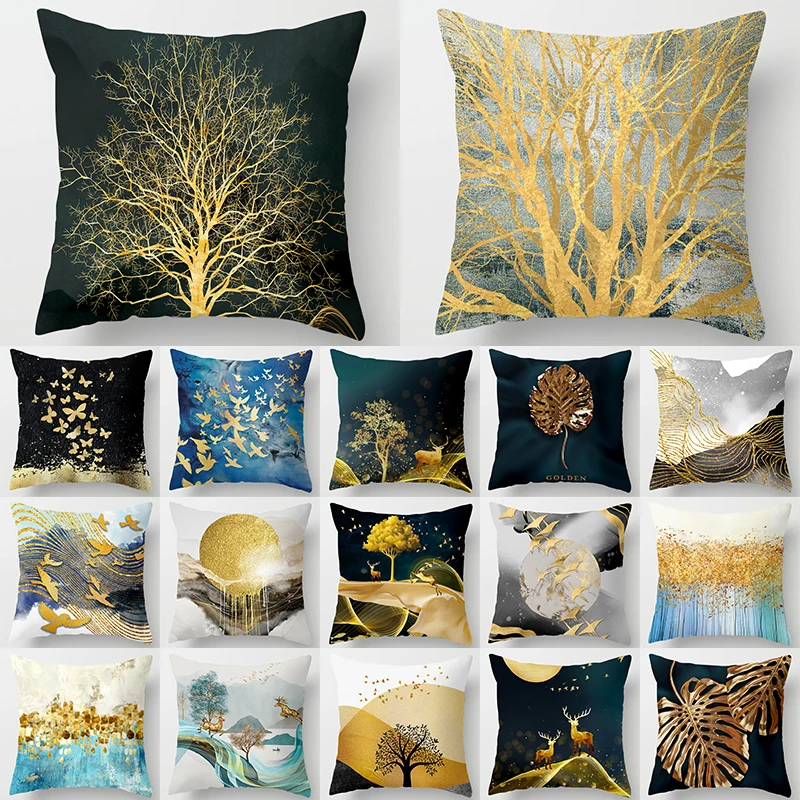 Home Decor Golden Tree Forest Polyester Pillow Cushion Car  Sofa Bed   Cover   funda de almohada