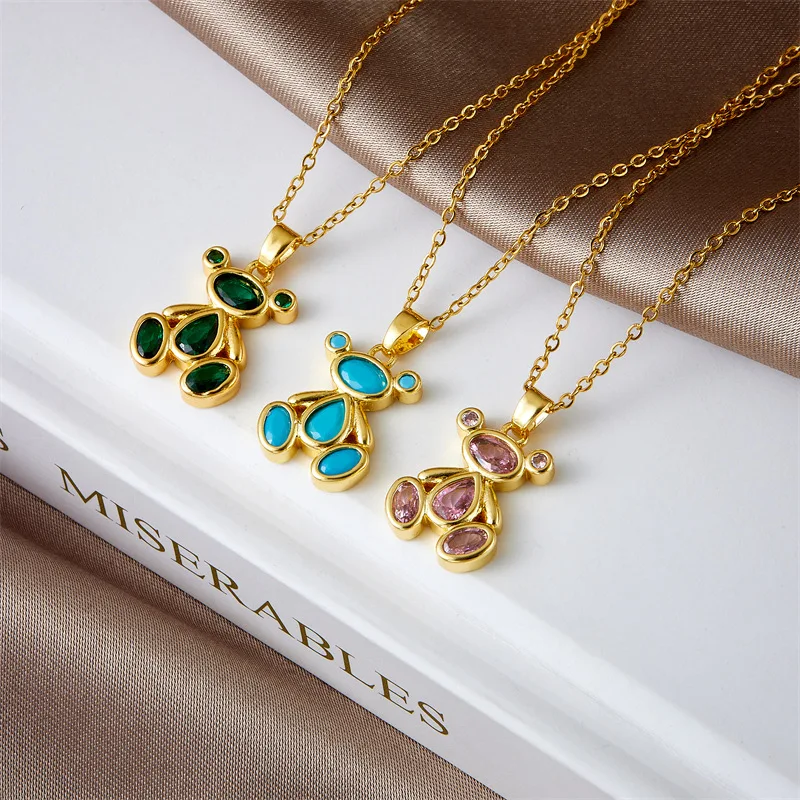 8pcs/set Stainless Steel Necklaces Lovely Cute Bear Pendants Korean Fashion Choker Female Chain Necklace For Women Jewelry Girls