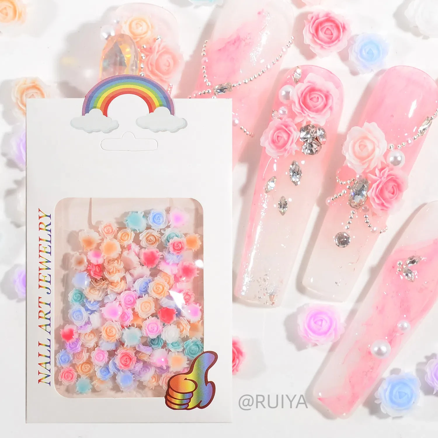 Accessori per decorazioni per nail art con fiori colorati in stile camelia e rosa in resina 3D da 100 pezzi |   Colori assortiti per manicure fai da te