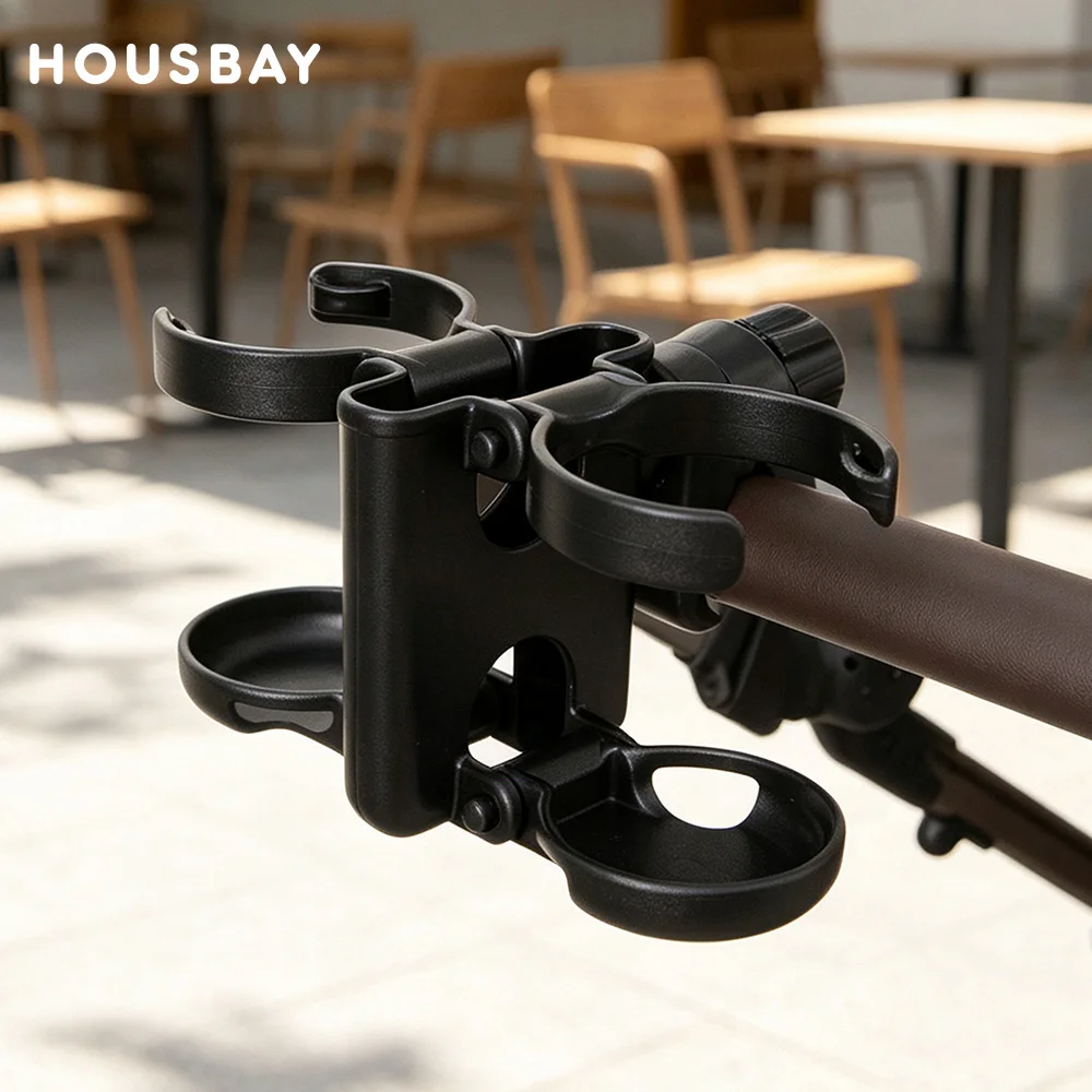 3-In-1 Cup Holder With Phone Mount And Dual Drink Stands Universal Pram Bike Black Baby Stroller Accessories