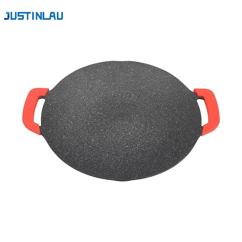 

JUSTINLAU Non-Stick Barbecue Dish Grill Pan Round BBQ Grill Outdoor Travel Camping Frying Pan Barbecue Accessory Kitchen Supply