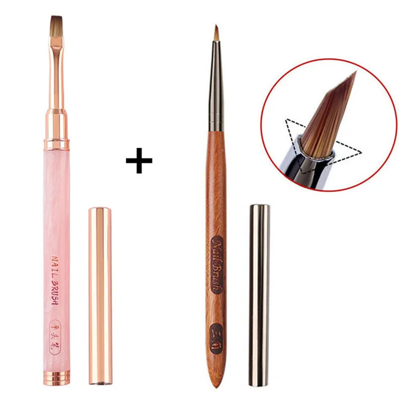 

Набор из 2 кистей для рисования: круглая с деревянной ручкой и треугольная, для DIY-проектов, рисования полосок, цветов и УФ-геля