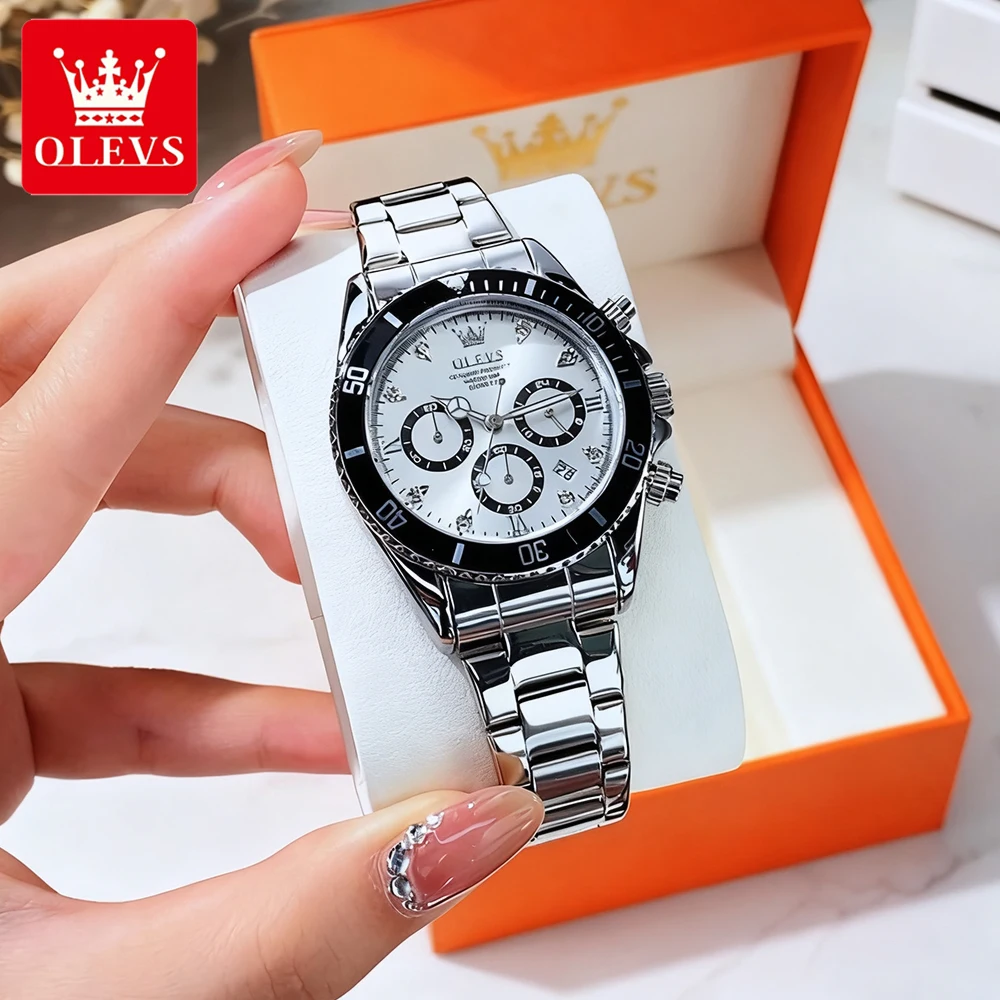 OLEVS العلامة التجارية الأعلى الساعات النسائية الاتجاه موضة غرامة الصلب الأصلي كوارتز ساعة اليد مقاوم للماء مضيئة تاريخ كرونوغراف 5632