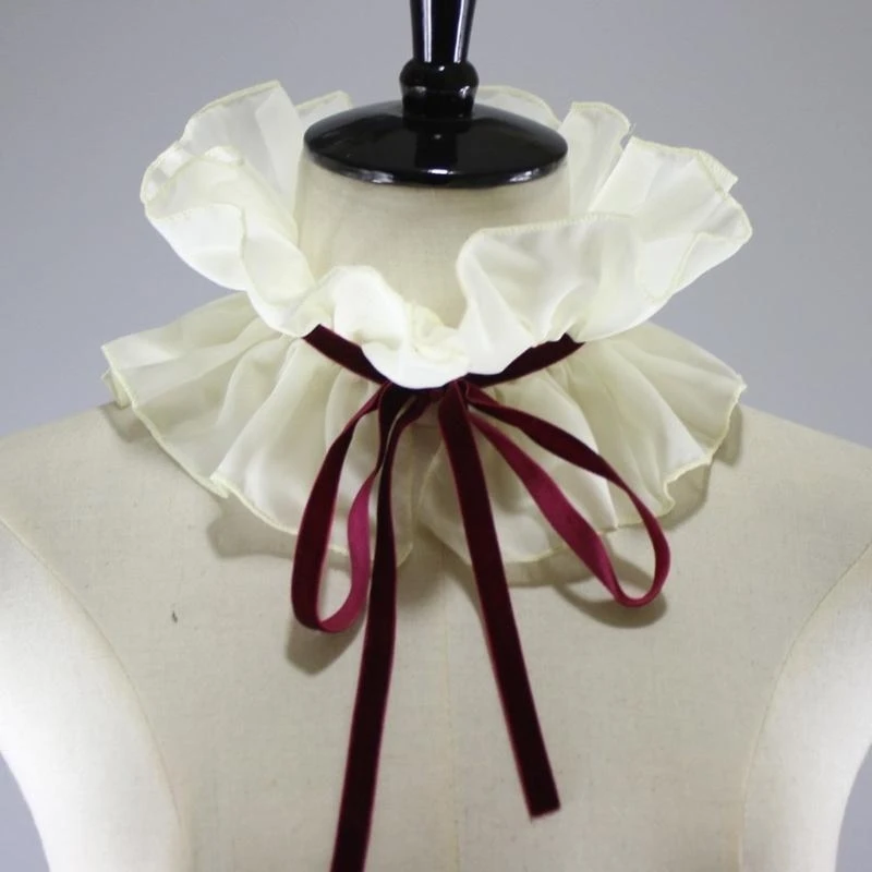 Женский элизаветинский шифоновый костюм в стиле Ренессанс с рюшами и искусственным воротником, винтажный костюм на шнуровке со съемным колье-шалью