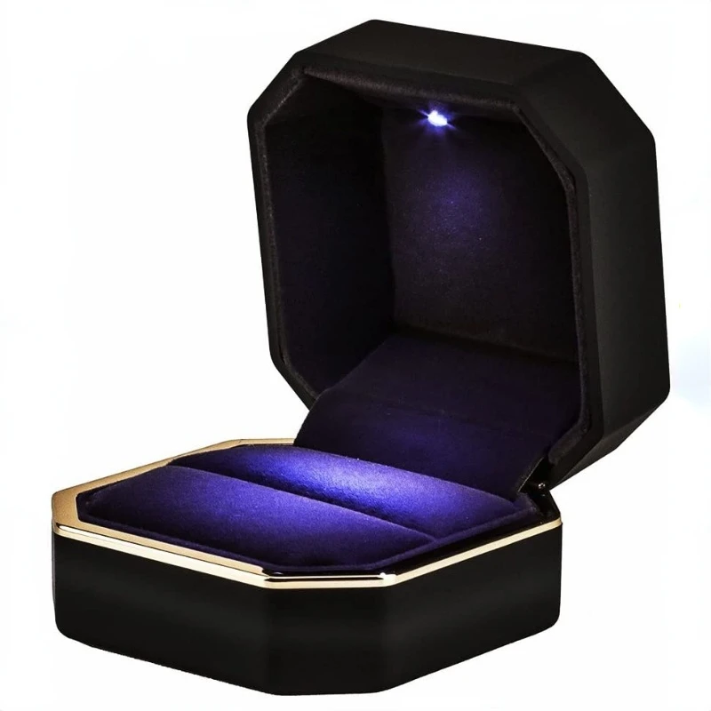 

Luxury Ring Box Square Velvet Wedding Ring Case Jewelry Gift Box with LED Light for Proposal Engagement Wedding