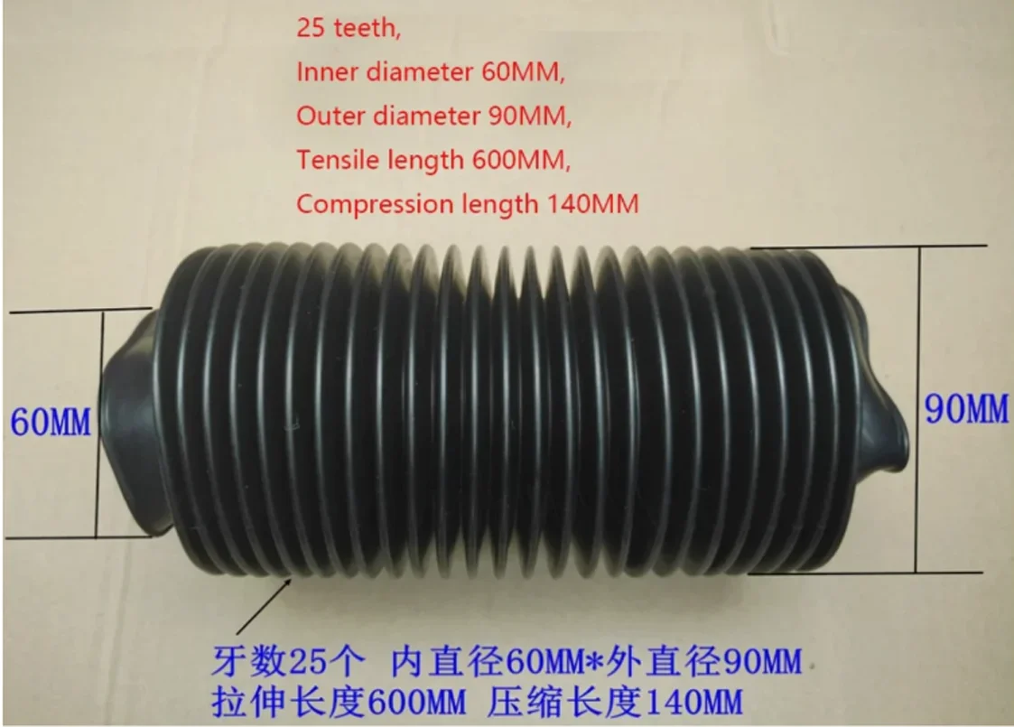ID60mm Rubber Corrugated Sleeve Flexible Moulded Bellows Oil Resistant Dust Hose