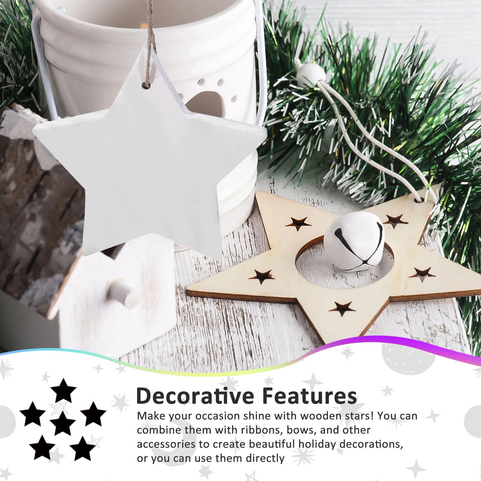 100Pcs Wood Stars White Wooden Stars Decorative Wood Star Cutouts DIY Wood Star Decoration Smooth Surface Star Ornaments for DIY