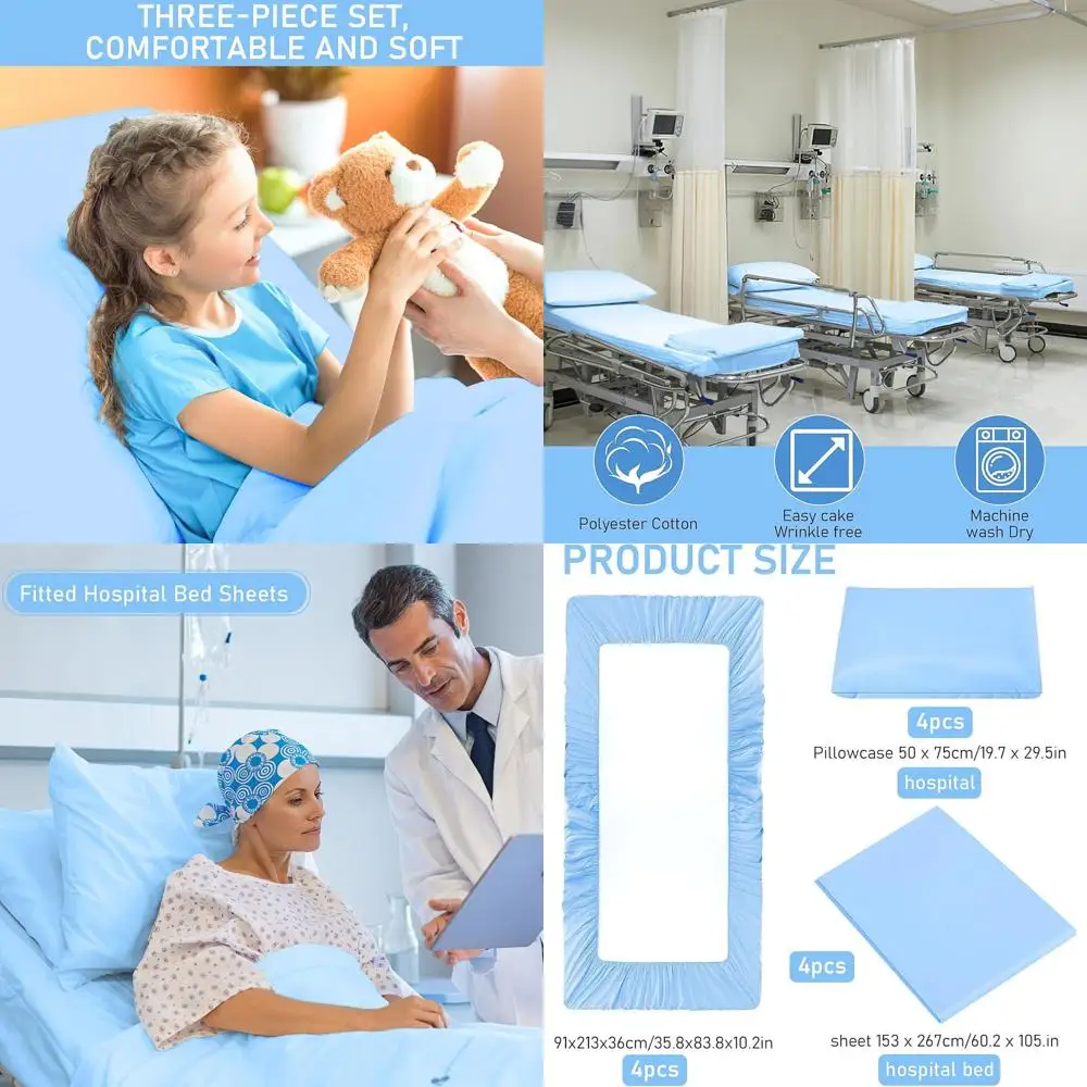 

Комплект удлиненных простыней для больничной койки, 36x84x14 дюймов, включает в себя простыню на резинке и наволочки, синий цвет