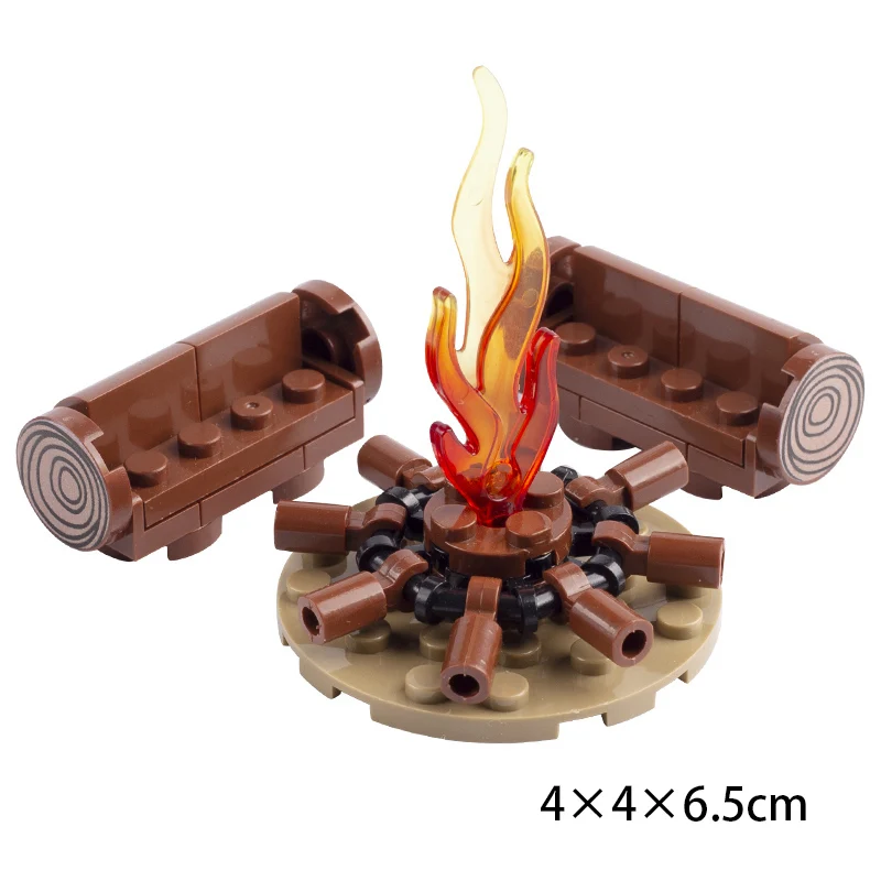 MOC Militär Mittelalterliche Bausteine Soldat Figuren Zubehör Lagerfeuer Zelt Braten Huhn Camping Szene Mini Ziegel Geschenke