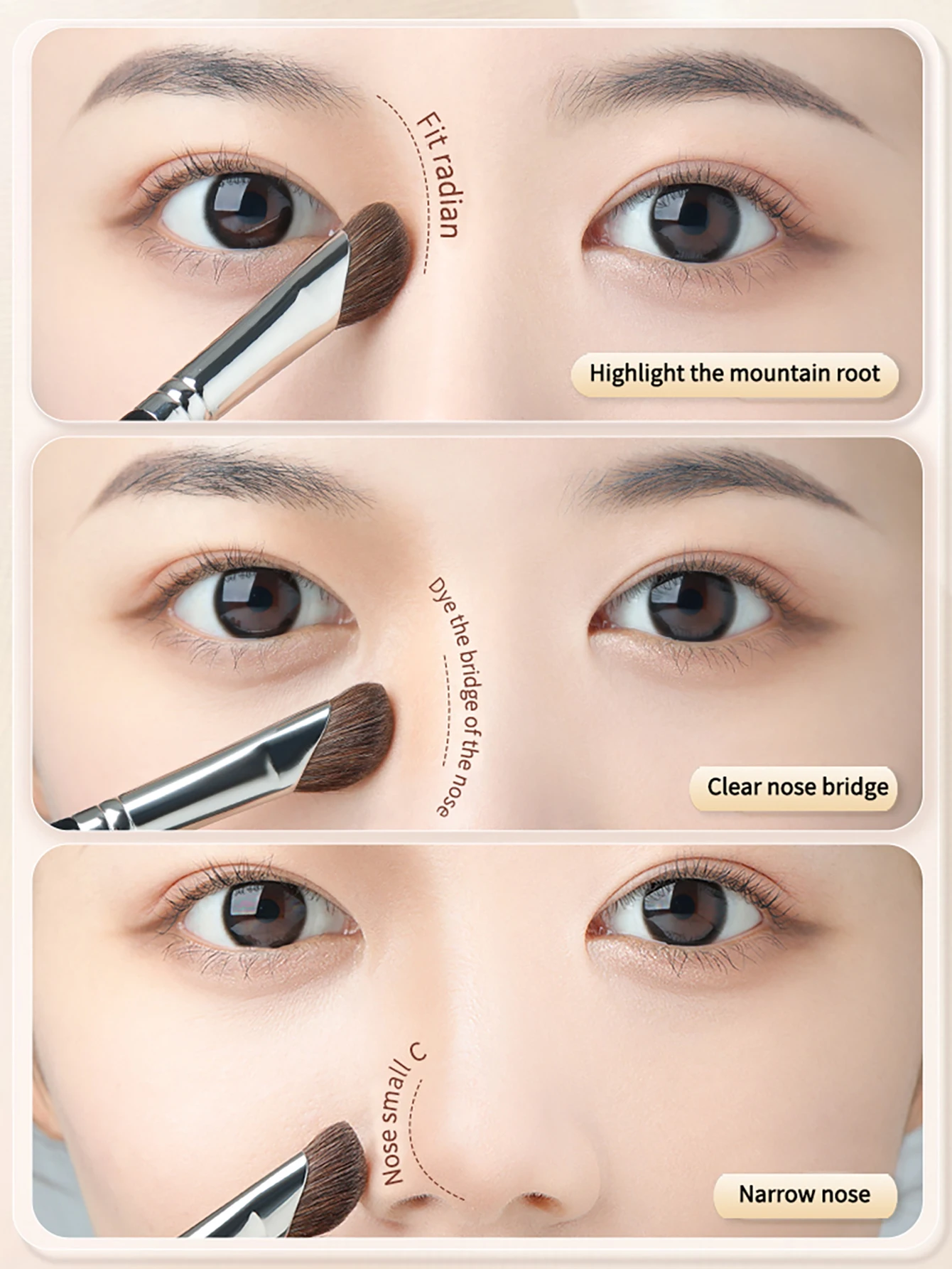 مجموعة مكونة من قطعتين من فرشاة ظلال أنف شعر الخيل ذات اللون المزدوج وفرشاة كونتور وفرشاة مكياج للمبتدئين متعددة الوظائف
