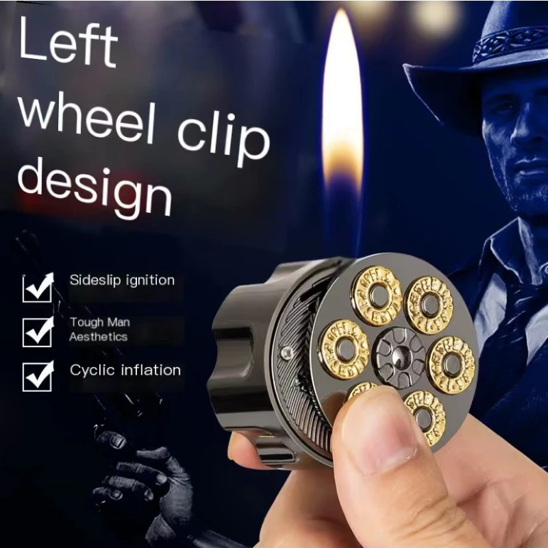 Creative Left Wheel Bullet Clip Shape Butane Gas Lighter Electroplated Mirror Sideslip Ignition Portable Smoking Accessories