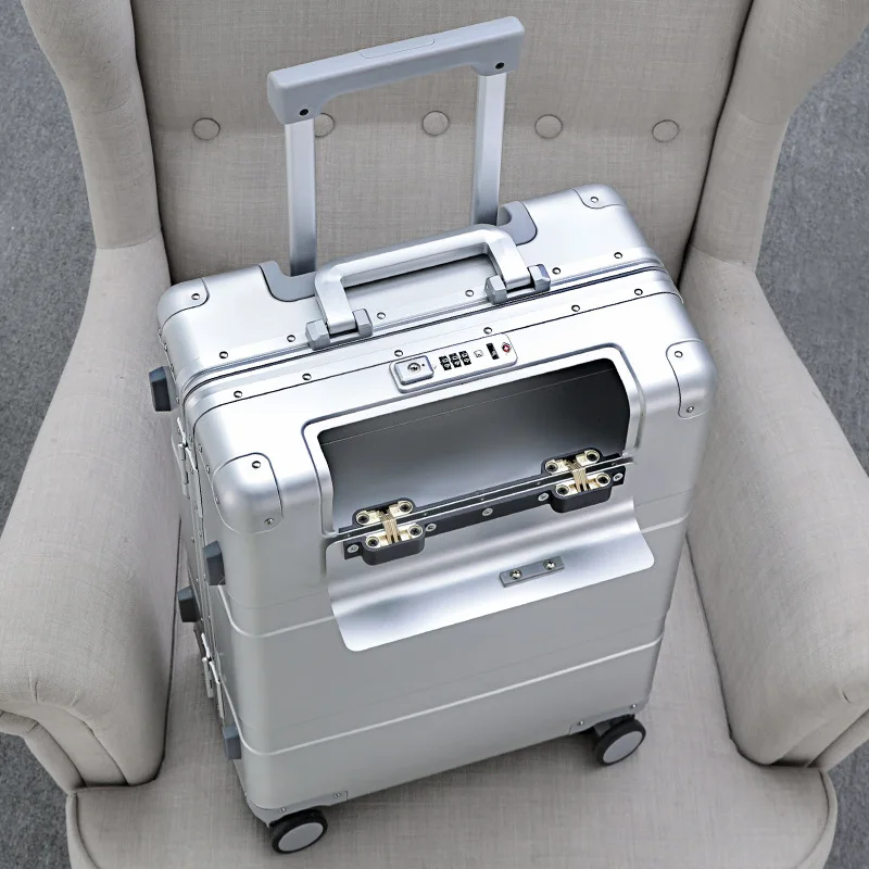 100% Aluminum Rolling Suitcase High Grade Cabin Luggage Carrier 20 24 28 inch Business Trip Trolley Case Detachable Wheels