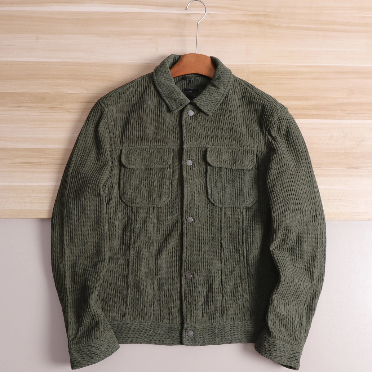 Men's Vintage Casual Workwear Knitted Jacket Coat Heavyweight Pit Stripe Texture Long Sleeve Standard Fit Polyester Fiber