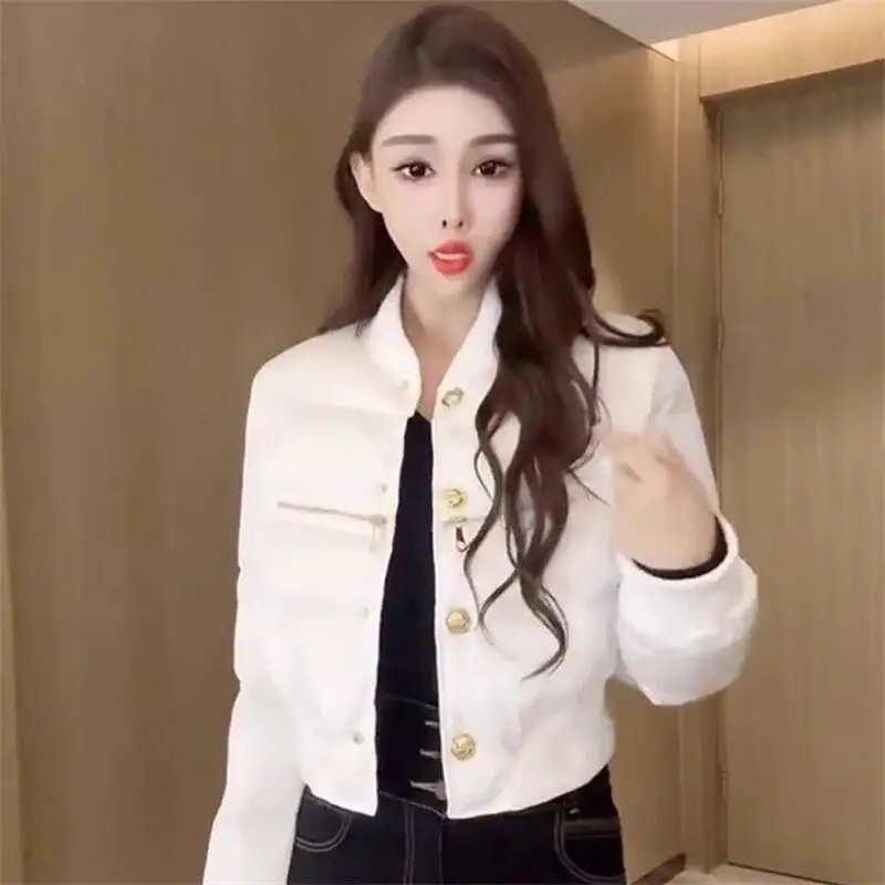 

Autumn Winter Short Cotton Jacket 2025 New Stand-Up Collar Covered Button Women's Clothes Outeawer Black Fashion Female Coat