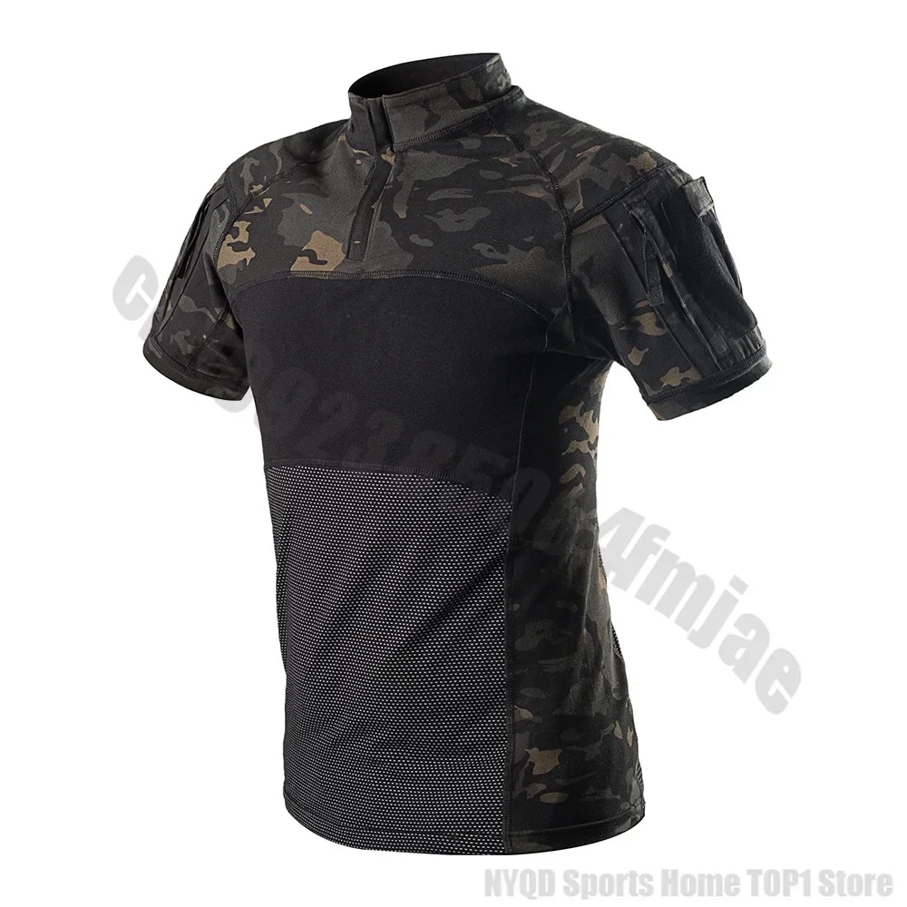 Top summer short sleeved camouflage outdoor training suit, elastic training suit hiking t shirt mens shirt  army shirt