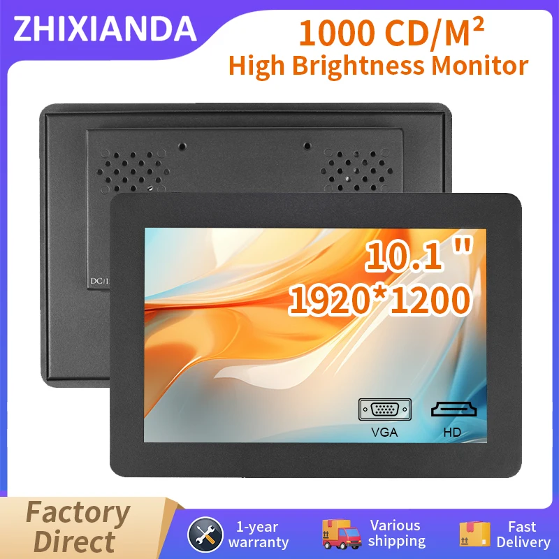 

1000 нит, читаемый солнечный свет 10,1 дюйма 1920*1200 промышленный ЖК-монитор с креплением на панель емкостный резистивный сенсорный экран монитор