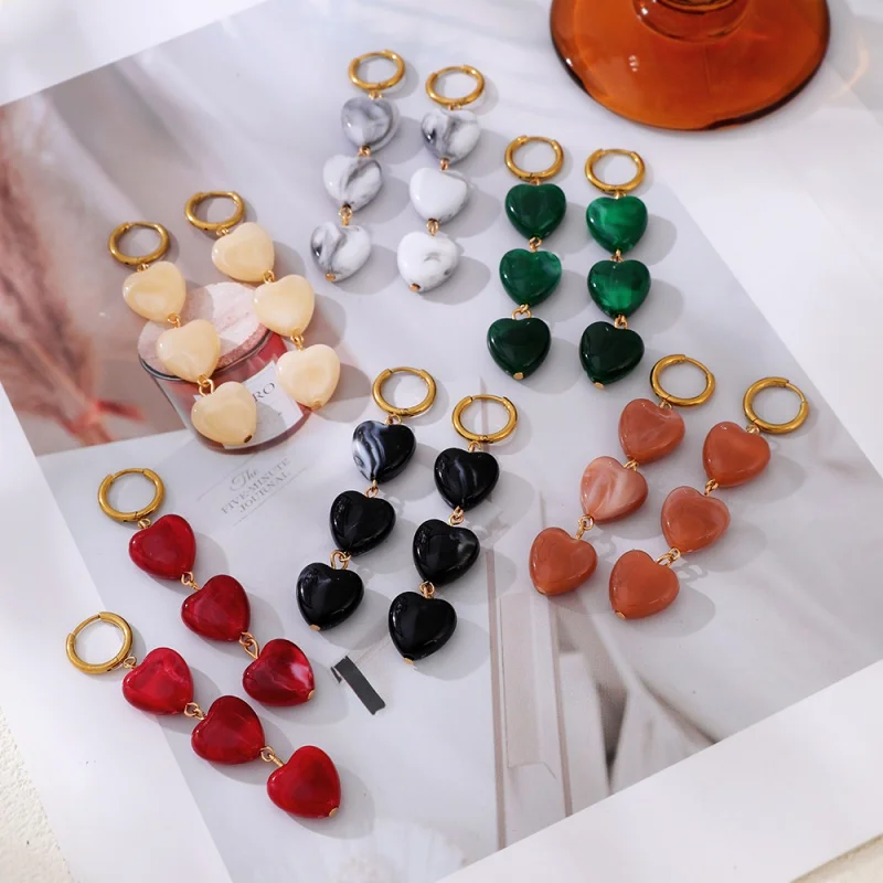 Retro Ombré Multi-Layered Heart-Shaped Titanium Steel Earrings for Fall and Winter—Atmospheric Everyday Accessories for Women