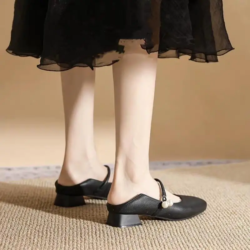 

Square Toe Mary Jane Block Heel Pumps for Women, Elegant Pearl Strap Shallow Mouth Comfortable Office Commute Shoes