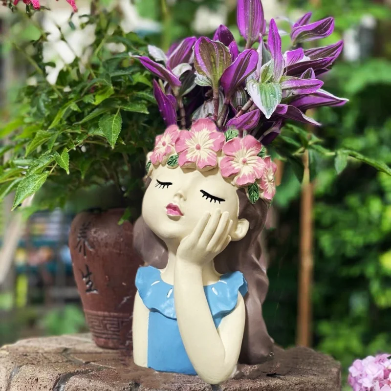 

Adorable Girl Daze Succulent Plant Pot Fairy Flower Vel Fern Hanging Basket Small Fre Modern Garden Decoration Resin Mat...