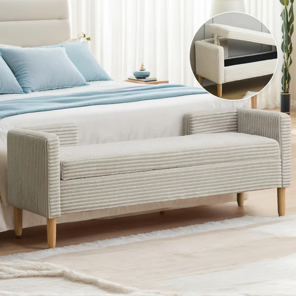 

End of Bed Storage Bench, 65'' Benches for Bedroom Foot of Bed King Size, Storage Ottoman Bench with Wood Legs, Upholstered