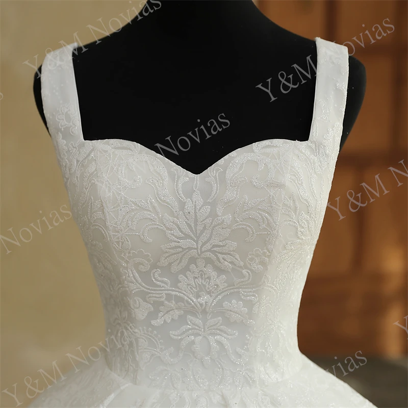 Real Photo Glitter White Luxur Wedding Dresses Long Lace Sequin Royal Train Bride Gowns Princess Church Bridal Dress Custom Made