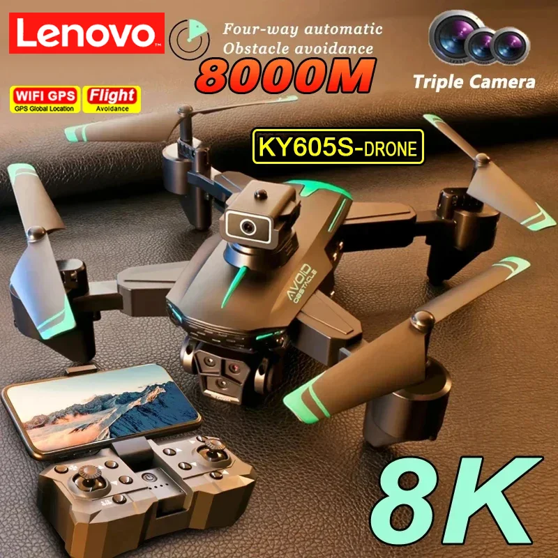 Lenovo KY605S RC Drone 8K With Three Camera Wide Angle Optical Flow Localization Four-way Obstacle Avoidance Quadcopter for Toys