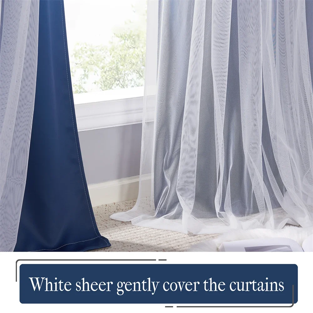 RYB HOME Gradient Double-Layered Drapes Blackout Curtains Mix Match Modern Window Sheer for Living Room/Bedroom Free Tie-backs