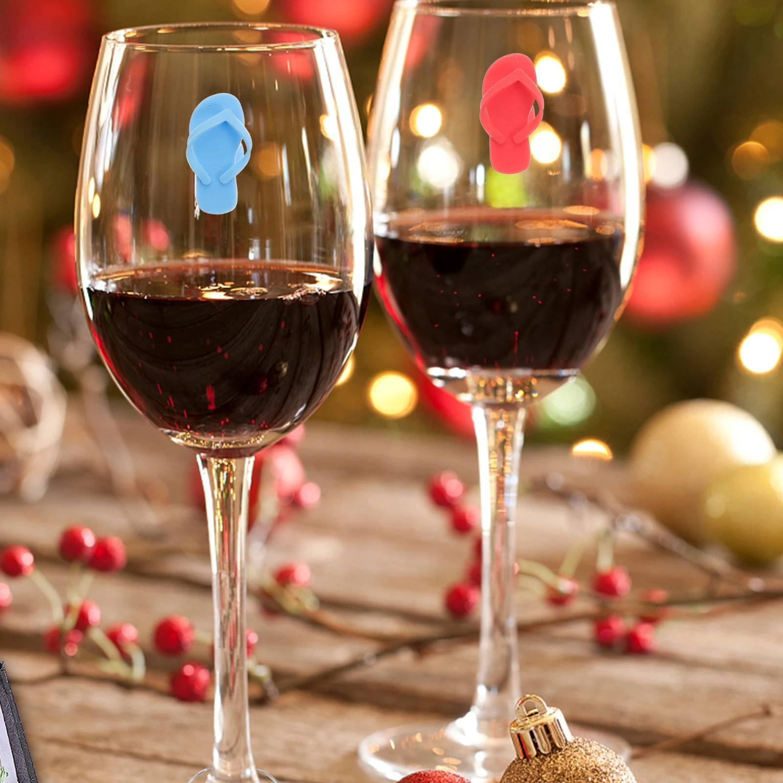 

9pcs Silicone Glass Markers Red Cup Identifier Slipper Shape Drink Tags for Home Bar Party Gathering Party Supplies