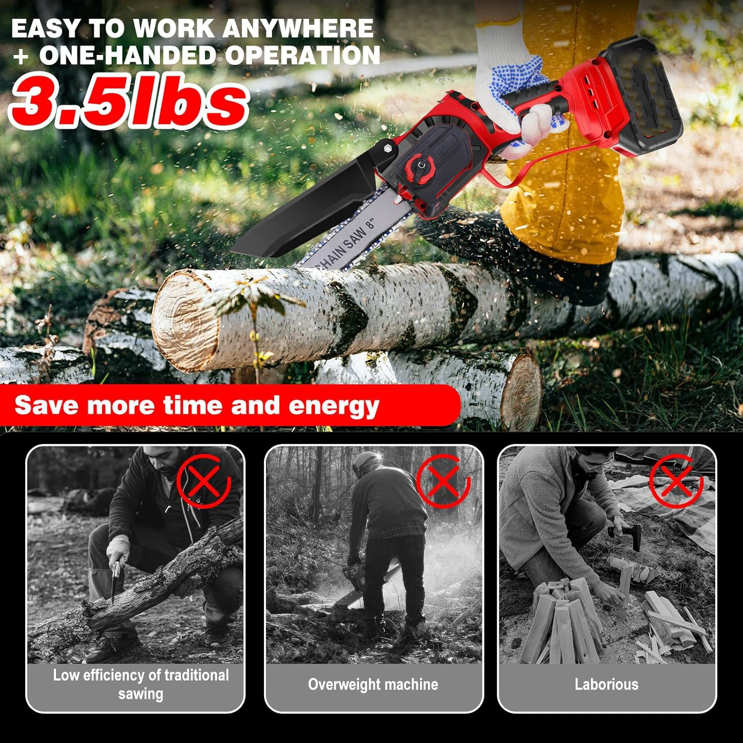 

8 Inch Brushless Chainsaw Cordless Electric Chain Saw Pruning Cutter Woodworking Garden Tool For Makita 21V Battery(No Battery)