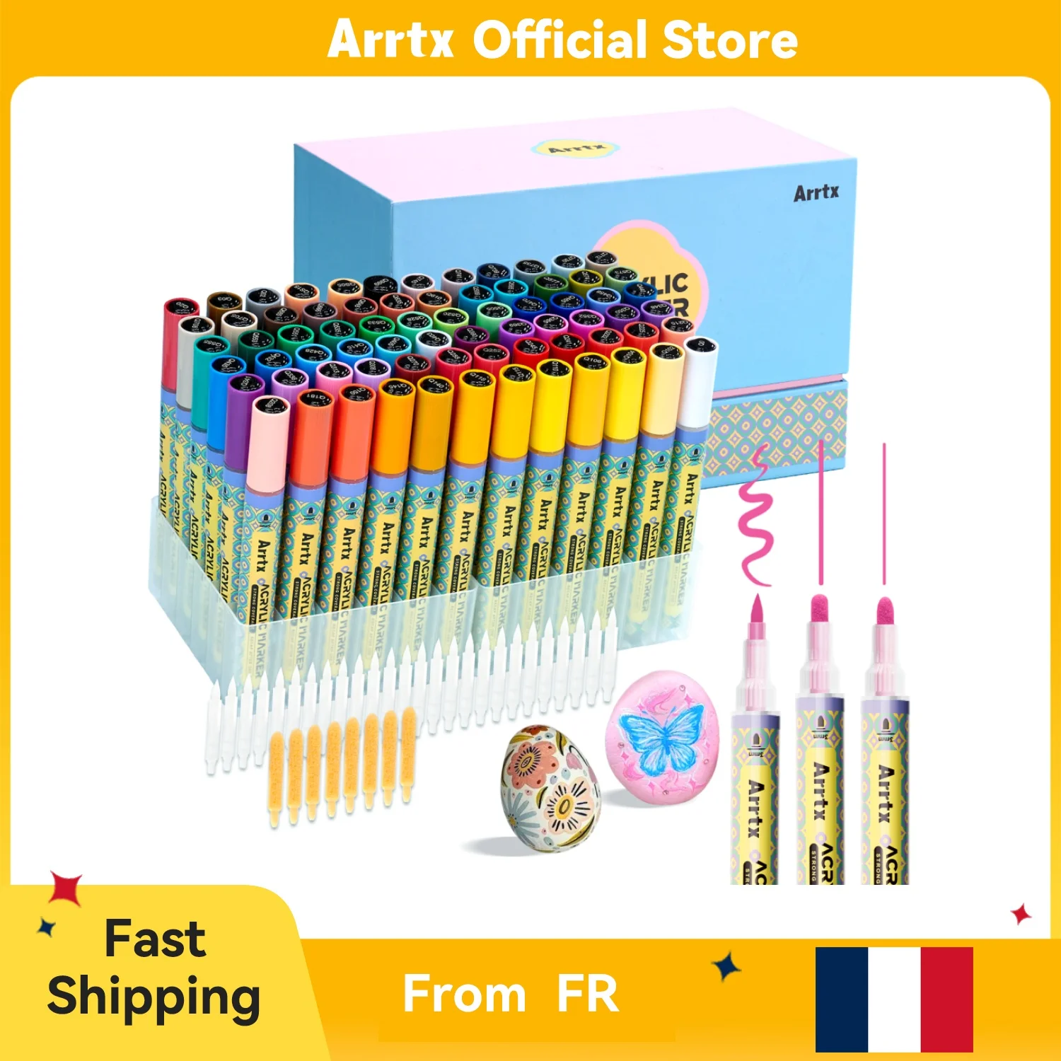 Arrtx 72 Farben Acryl-Malstifte 3mm Mittlere Spitze Farbmarker Ungiftig Wasserbasiert Schnelltrocknend für Steinmalerei Holz