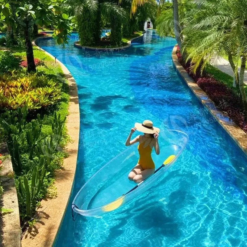 

Commercial Transparent Canoe Crystal Kayak, Clear PVC Boat w/ LED & Air Bags, Anti-UV & Explosion-Proof for Resort Rental