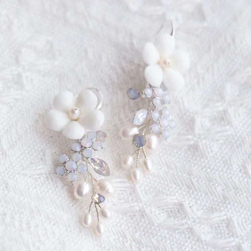 Freshwater Pearls Bridal Earrings Wedding Jewelry Silver Color Handmade Women Drop Earring image 3