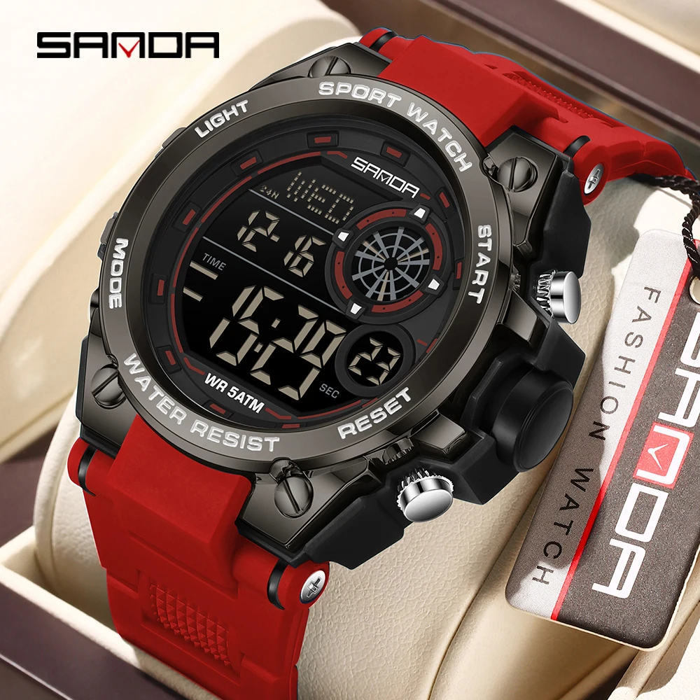 

SANDA лучший бренд, новинка 6255, модные студенческие электронные часы, многофункциональные водонепроницаемые будильники, светодиодные студенческие электронные часы