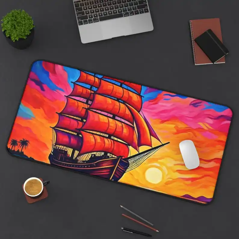 

Sunset Boat Sailing Pattern Mouse Pad, XXL Non-slip Waterproof Gaming Desk Pad, Is The Perfect Gift for Sailing Enthusiasts