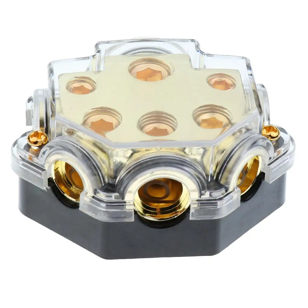 

Audio Video Power Ground Distribution Block Gold Metal Car Audio Splitter Junction Block for Automotive Install