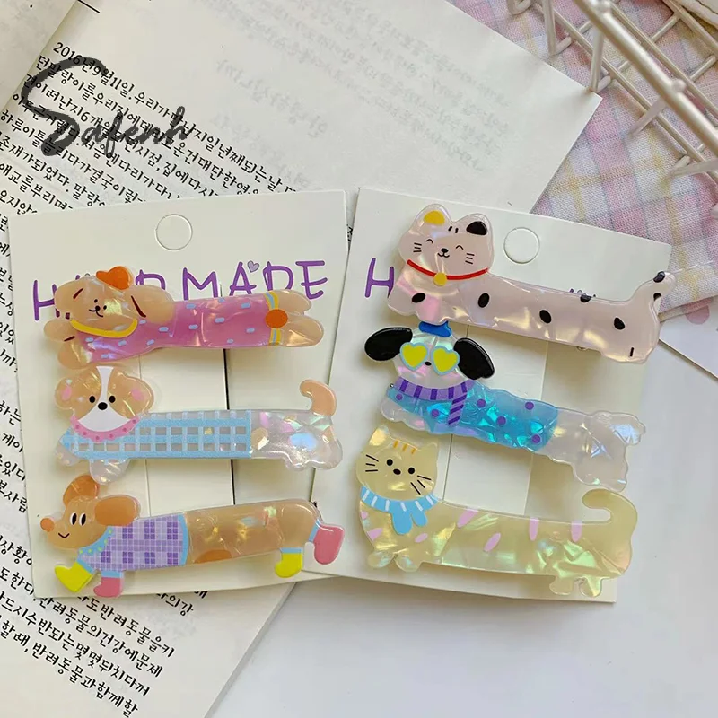 Kawaii Cartoon Dog Acrylic Hairpin Cute Animal Cat Duckbill Clip Barrettes Side Bang Clip Headdress Sweet Hair Accessories Gifts